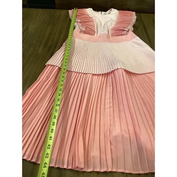 Emily Mccarthy Chloe Rose Petal Ruffle Pleated Short Sleeve Midi Dress S pink - Picture 5 of 12